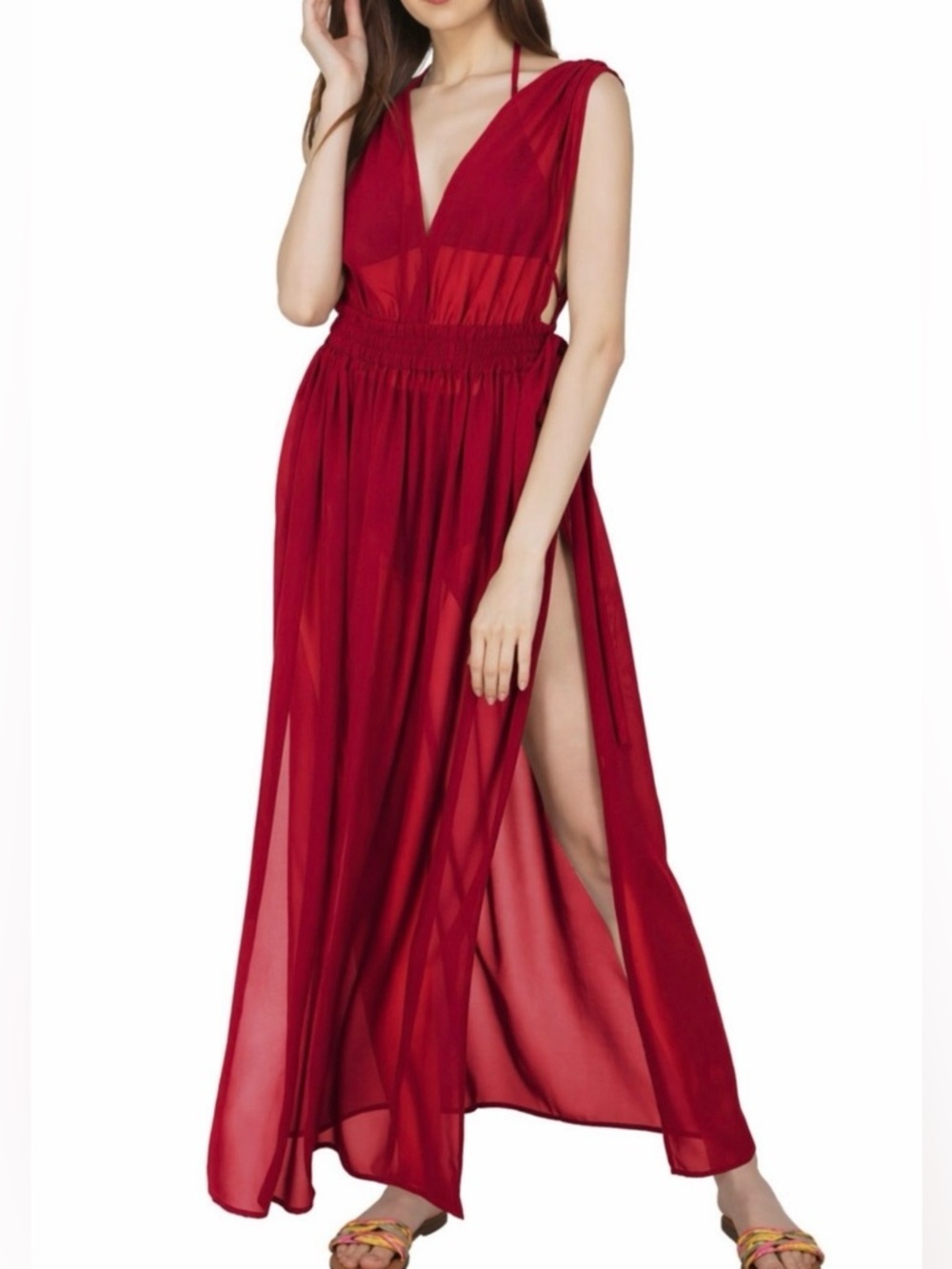 America & Beyond/RED/NWT/ woman’s/ Anya SheerScarlet Cinched waist Dress/  L /